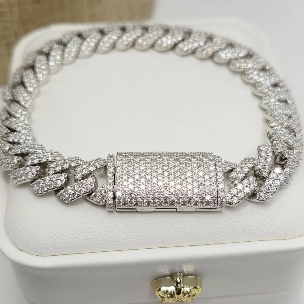 Silver Pave Cuban Link Bracelet